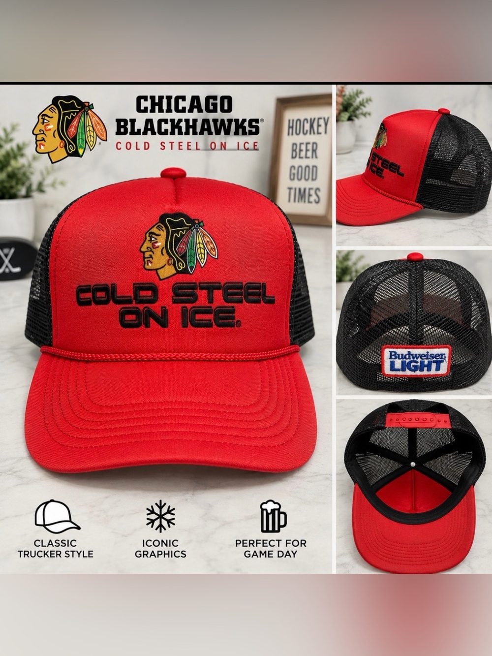 Blackhawks Trucker Hat - Cold Steel On Ice